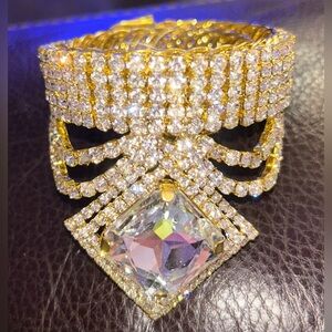 Upper arm band cuff bracelet jewelry rhinestone gold color costume crystal slave